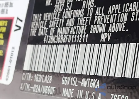 2015 Toyota Venza Xle V6 z USA, uszkodzony, nr VIN 4T3BK3BB8FU111211